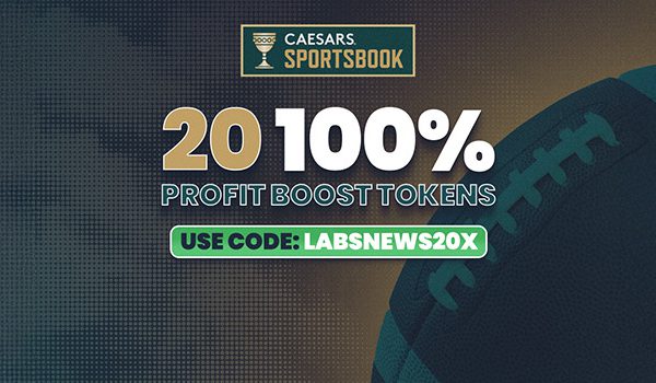 Register with the Caesars Sportsbook promo code LABSNEWS20X to claim 20 tokens that double your winnings on Cowboys vs. Eagles NFL bets.
