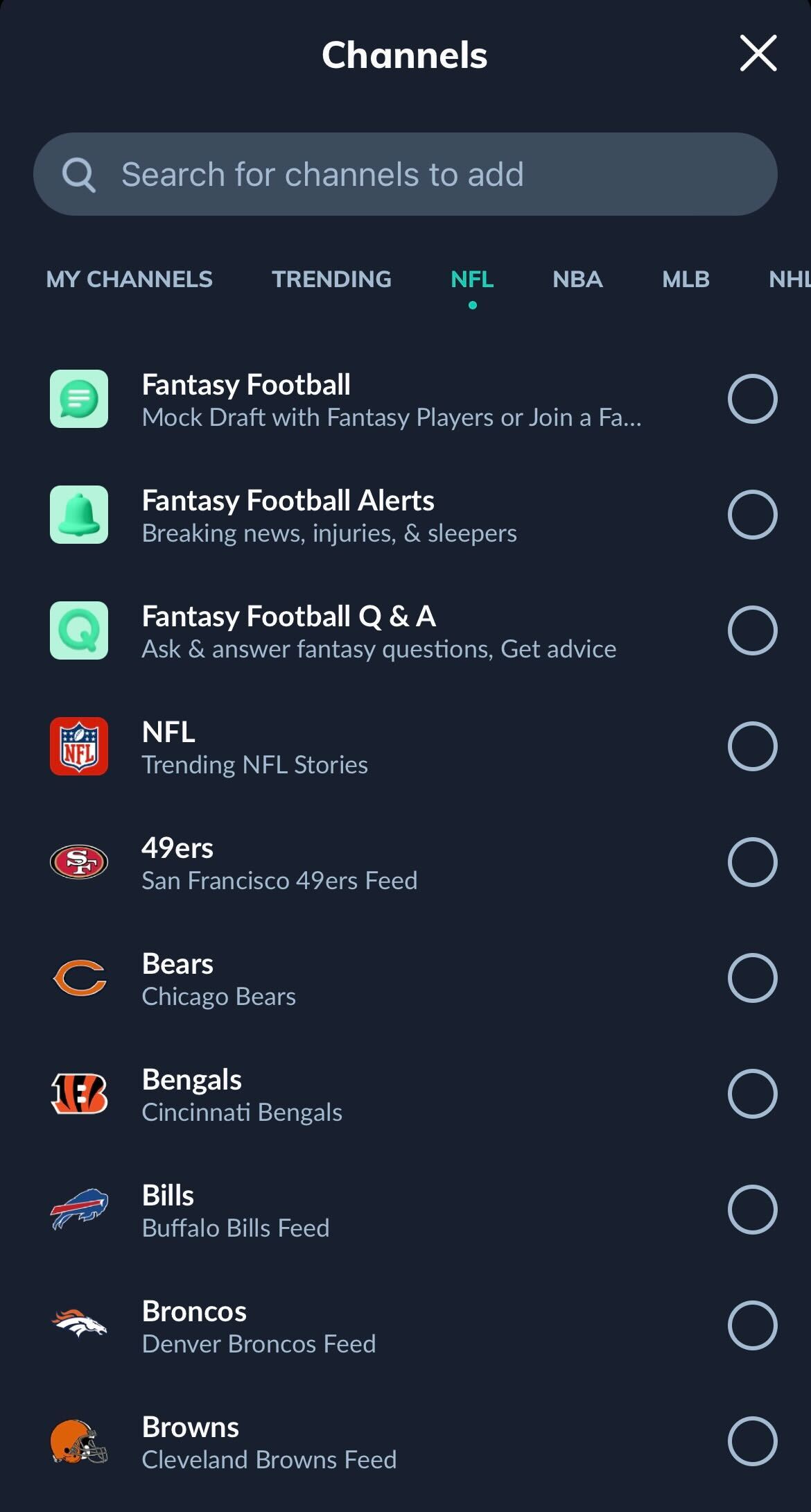 Every team has their own channel in Sleeper Fantasy