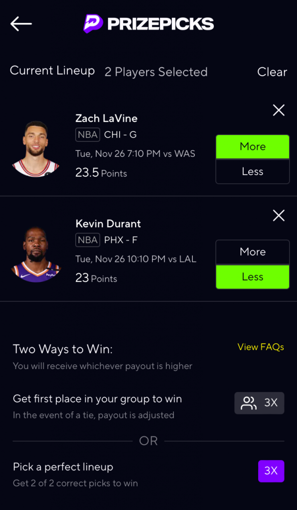 prizepicks picks lineup featuring lavine and durant