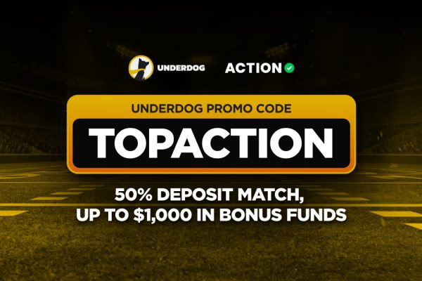 Underdog promo code LABSNEWS graphic showing a 50% deposit match up to $1,000 in bonus funds for NFL Week 3.