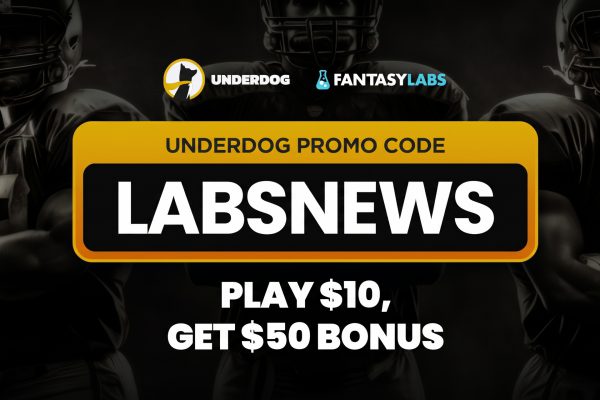 Underdog promo code LABSNEWS graphic for Cowboys vs. Eagles Monday Night Football DFS picks.